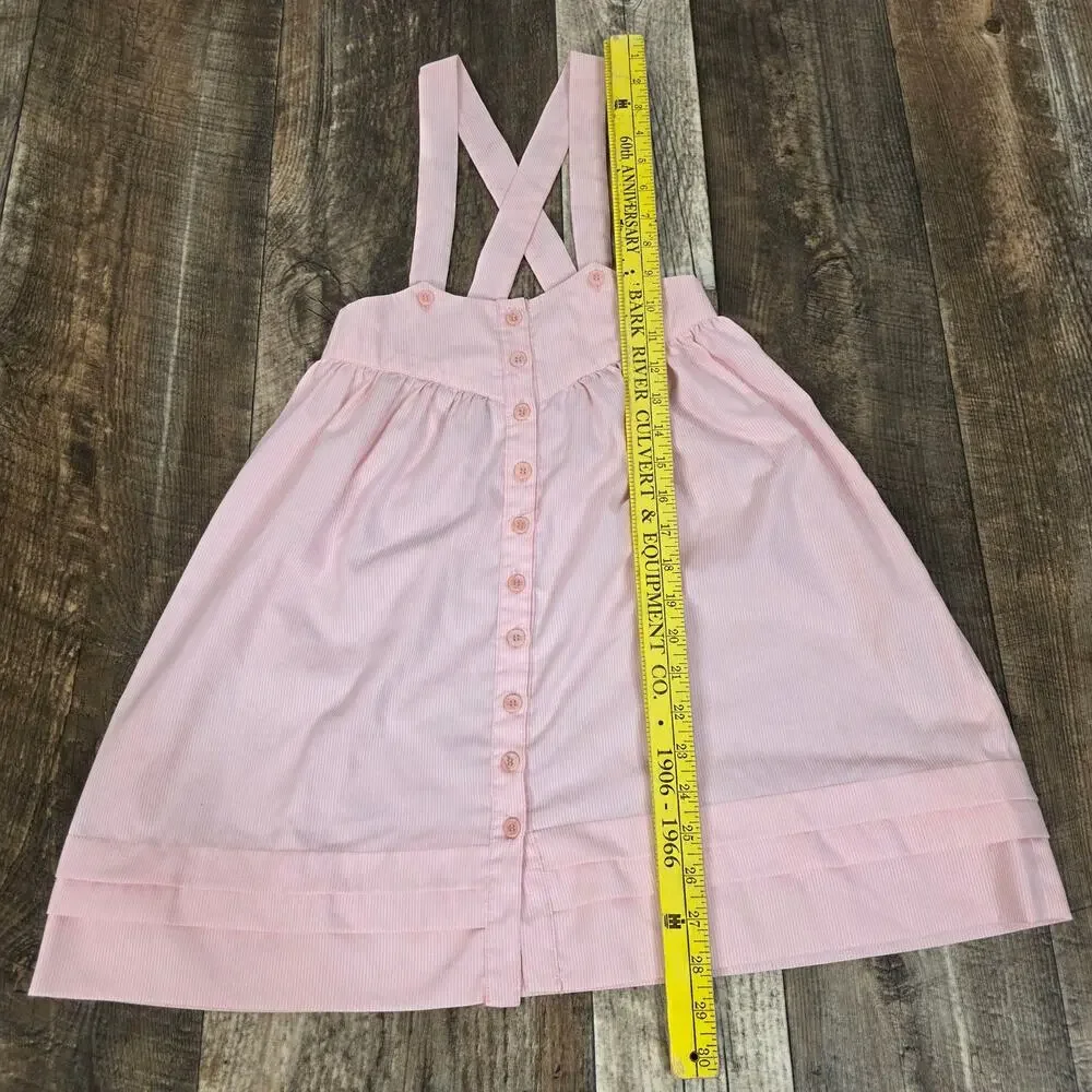 Vintage Girls Pink Pinafore Dress Button Front Cottagecore Easter 8-10